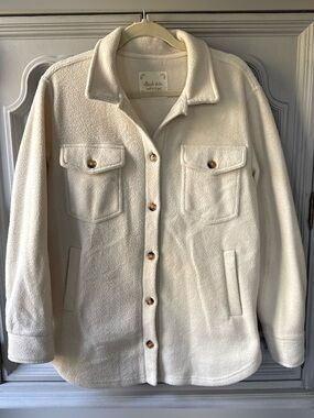 Oversized Shacket-Style Fleece Jacket in Cream
